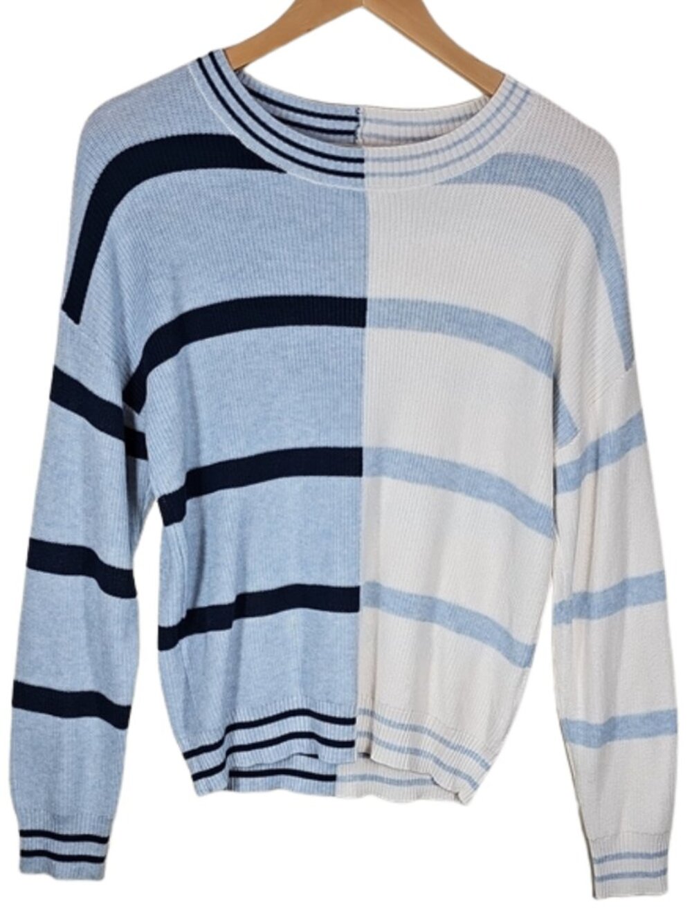 NWT Hem & Thread Colorblock Striped Sweater Sz S Blue White Navy Preppy Costal